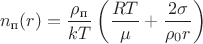 $$n_{\text{п}}(r)=\dfrac{\rho_{\text{п}}}{kT} \left ( \dfrac{R T}{\mu}+\dfrac{2 \sigma}{\rho_{0} r} \right)$$
