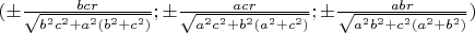 $(\pm \frac{bcr}{\sqrt{b^2c^2+a^2(b^2+c^2)}};\pm \frac{acr}{\sqrt{a^2c^2+b^2(a^2+c^2)}};\pm \frac{abr}{\sqrt{a^2b^2+c^2(a^2+b^2)}})$