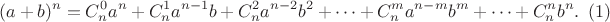 $$ (a+b)^n=C^0_na^n+C^1_na^{n-1}b+C^2_na^{n-2}b^2+ \dots +C^m_na^{n-m}b^m+ \dots +C^n_nb^n. \eqno{(1)}$$