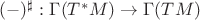 $(-)^\sharp: \Gamma(T^*M) \to \Gamma(TM)$