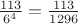 $\frac{113}{6^4}=\frac{113}{1296}$