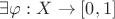 $\exists \varphi: X \to [0,1]$