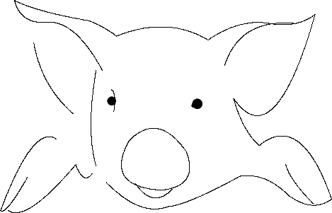$$
\begin{picture}(600,400)
 
\put(30,182){
\qbezier(30,182)(48,173)(89,166)%
\qbezier(89,166)(101,161)(110,154)%
\qbezier(110,154)(150,170)(182,151)%
\qbezier(182,151)(207,168)(230,164)%
\qbezier(195,131)(207,168)(250,164)%
\qbezier(230,164)(251,160)(266,171)%
\qbezier(266,171)(234,59)(202,105)%
\qbezier(202,105)(209,80)(222,68)%
\qbezier(222,68)(255,95)(279,26)%
\qbezier(279,26)(264,15)(245,29)%
\qbezier(245,29)(227,47)(207,44)%
\qbezier(207,44)(165,21)(150,20)%
\qbezier(150,20)(129,12)(102,39)%
\qbezier(125,38)(139,18)(154,34)%
\qbezier(94,52)(86,80)(94,127)%
\qbezier(99,127)(78,166)(56,165)%
\qbezier(56,165)(35,163)(30,182)%
\qbezier(45,149)(51,115)(76,93)%

\qbezier(63,73)(45,86)(19,17)%
\qbezier(19,17)(23,13)(40,43)%
\qbezier(25,17)(39,7)(78,53)%
\qbezier(78,53)(84,37)(91,46)%
}

\put(36,175){
\qbezier(100,119)(104,117)(102,102)%Reyelid
}
\put(133,285){ %EyeR
\circle*{7} %
}

\put(200,283){ %EyeL
\circle*{8} %
}
\put(197,281.5){ %EyeL
\circle*{3} %
}



\put(166,99){
\qbezier(107,136)(110,124)(129,105)%
}


\put(45,185){
\qbezier(105,69)(128,92)(150,60) %nose
\qbezier(150,60)(160,33)(130,30) %nose
\qbezier(130,30)(85,33)(105,69)	 %nose
}


\end{picture}
$$