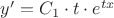 $y'=C_1\cdot t\cdot e^{tx}$