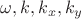 $\omega, k, k_x, k_y$