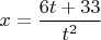 $x=\dfrac{6t+33}{t^2}$