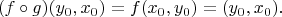 $$ (f \circ g)(y_0,x_0) = f(x_0,y_0) = (y_0,x_0).$$