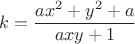 $$k=\frac{ax^2+y^2+a}{axy+1}$$