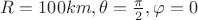 $R=100km, \theta=\frac{\pi}{2}, \varphi=0$