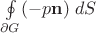 $\oint\limits_{\partial G}(-p\mathbf n)\;dS$