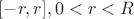 $[-r,r], 0<r<R$