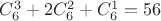$C_6^3+2C_6^2+C_6^1=56$
