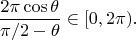 $$
\frac{2\pi\cos\theta}{\pi/2-\theta}\in [0,2\pi).
$$
