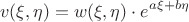 $$
\displaystyle{v(\xi,\eta)=w(\xi,\eta)\cdot e^{a\xi+b\eta}}
$$