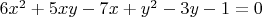 $6x^2+5xy-7x+y^2-3y-1=0$