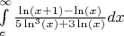 \int\limits_{e}^{\infty}{ \frac {\ln(x+1) - \ln(x)} {5\ln^3(x) + 3\ln(x)}  dx}