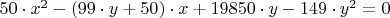 $50\cdot{x^2}-(99\cdot{y}+50)\cdot{x}+19850\cdot{y}-149\cdot{y^2}=0$