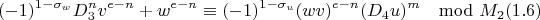 $$(-1)^{1-\sigma_w}D_3^nv^{e-n}+w^{e-n}\equiv(-1)^{1-\sigma_u}(wv)^{e-n}(D_4u)^m\mod M_2 (1.6)$$