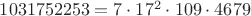$1031752253=7\cdot 17^2\cdot 109\cdot 4679$