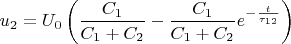 $$u_{2}=U_{0}\left ( \frac{C_1}{C_1+C_2}-\frac{C_1}{C_1+C_2}e^{-\frac{t}{\tau _{12}}} \right )$$