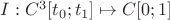$I:C^3[t_0;t_1]\mapsto C[0;1]$