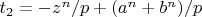 $t_{2}=-z^{n}/p+(a^{n}+b^{n})/p$