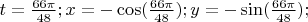 $t=\frac{66\pi}{48}; x=-\cos(\frac{66\pi}{48}); y=-\sin(\frac{66\pi}{48});$