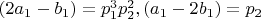 $(2a_1-b_1)=p_1^3p_2^2,   (a_1-2b_1)=p_2$