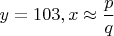 $y=103,x \approx \dfrac{p}{q}$