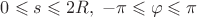 $0\leqslant s \leqslant 2R,\; -\pi\leqslant\varphi\leqslant\pi$