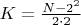 $K=\frac{N - 2^2}{2\cdot2}$