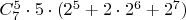 $C^5_7 \cdot 5 \cdot ( 2^5 +  2 \cdot 2^6 + 2^7)$
