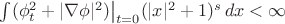 $\int (\phi_t^2 +|\nabla \phi|^2)\bigr|_{t=0}(|x|^2+1)^s \,dx <\infty$
