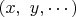 $(x,\ y, \cdots)$