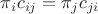 $\pi_i c_{ij} = \pi_j c_{ji}$