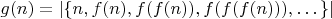 $g(n)  = |\{n, f(n), f(f(n)), f(f(f(n))), \dots \}|$