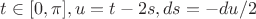 $t \in [0, \pi], u=t-2s, ds=-du/2$
