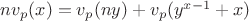 $nv_p(x)=v_p(ny)+v_p(y^{x-1}+x)$