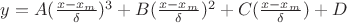 $ y = A (\frac{x-x_m}{\delta})^3+B (\frac{x-x_m}{\delta})^2+C (\frac{x-x_m}{\delta})+D$