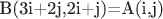 B(3i+2j,2i+j)=A(i,j)