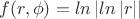 $f(r,\phi)=ln \left| ln \left|r\right| \right|$