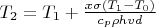 $T_2 = T_1 + \frac{x \sigma (T_1 - T_0)}{c_p \rho h v d}$