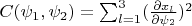 $C(\psi_1,\psi_2)=\sum_{l=1}^3(\frac{\partial x_l}{\partial \psi_2})^2$