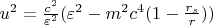 $u^2=\frac{c^2}{\varepsilon^2}(\varepsilon^2-m^2c^4(1-\frac{r_s}{r}))$