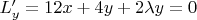 $L'_y=12x+4y+2\lambda y=0$