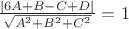 $\frac{|6A+B-C+D|}{\sqrt{A^2+B^2+C^2}}=1$