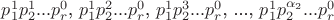 $p^1_1p^1_2...p^0_r$, $p^1_1p^2_2...p^0_r$, $p^1_1p^3_2...p^0_r$, ..., $p^1_1p^{\alpha_2}_2...p^0_r$