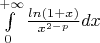 $\int\limits_0^{+\infty }{\frac{{ln(1+x)}}{{x^{2-p}}}dx}$