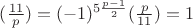 $(\frac{11}{p}) = (-1)^{5\frac{p-1}{2}}(\frac{p}{11})= 1$