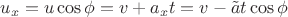 $u_x=u\cos\phi=v+a_x t=v-\tilde a t\cos\phi$